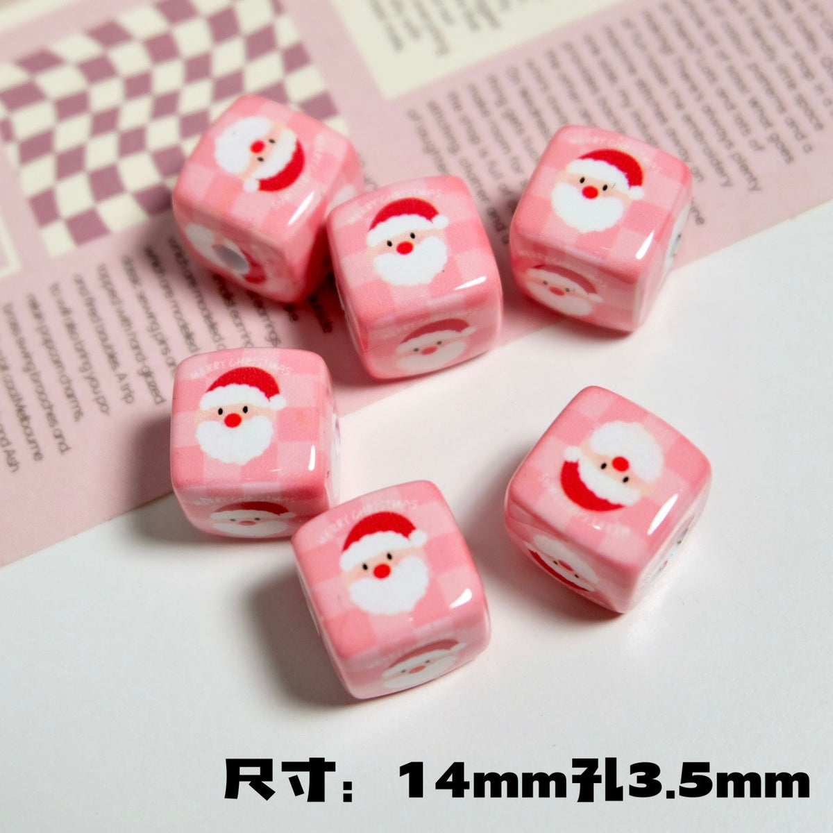 Christmas Square Acrylic Beads 14mm Colorful Printed 10pcs 8