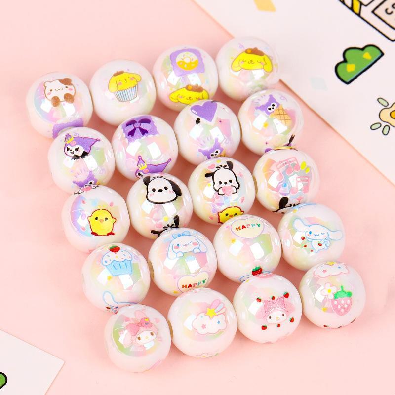Printed Round Acrylic Beads 15mm Glossy Sanrio Characters 10pcs