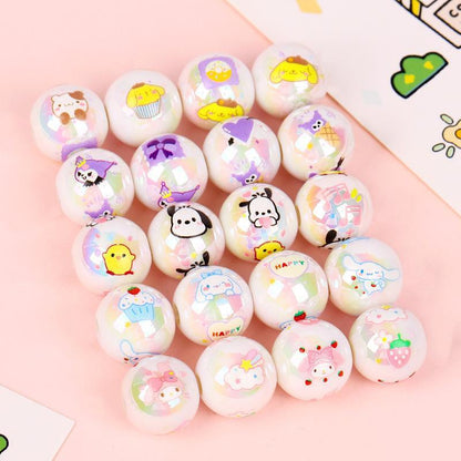 Printed Round Acrylic Beads 15mm Glossy Sanrio Characters 10pcs