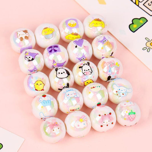 Printed Round Acrylic Beads 15mm Glossy Sanrio Characters 10pcs
