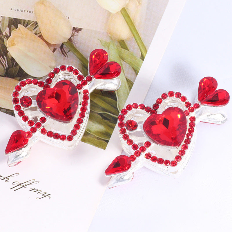 Cupid's Heart Alloy Rhinestone Full Heart Arrow Focal Beads 2pcs 7