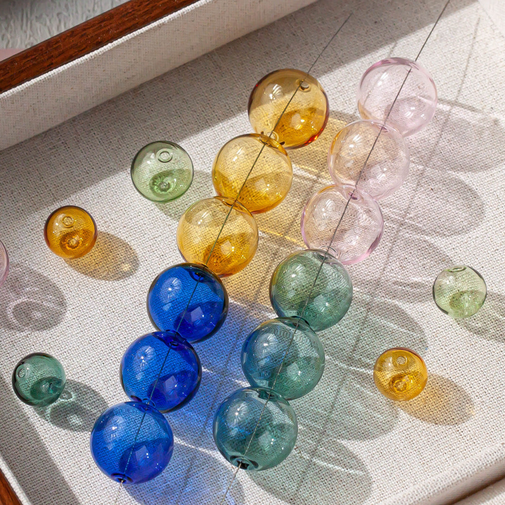 Clear Blown Glass Beads 12-18mm Multi Color Smooth Round 4pcs