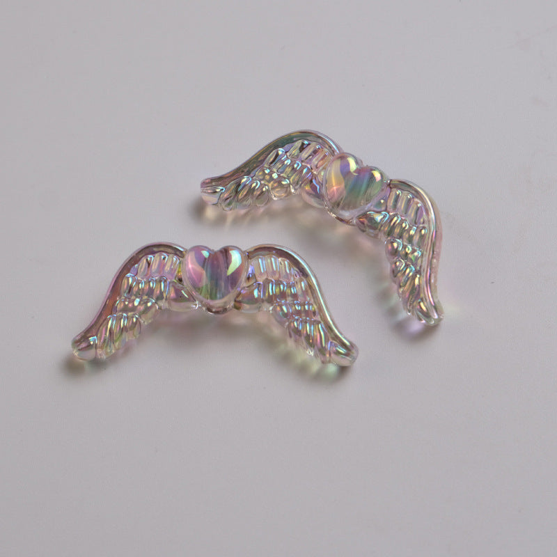 UV Plating Heart-Shaped Wings Acrylic Beads 34x15mm Transparent Mixed 50pcs 8