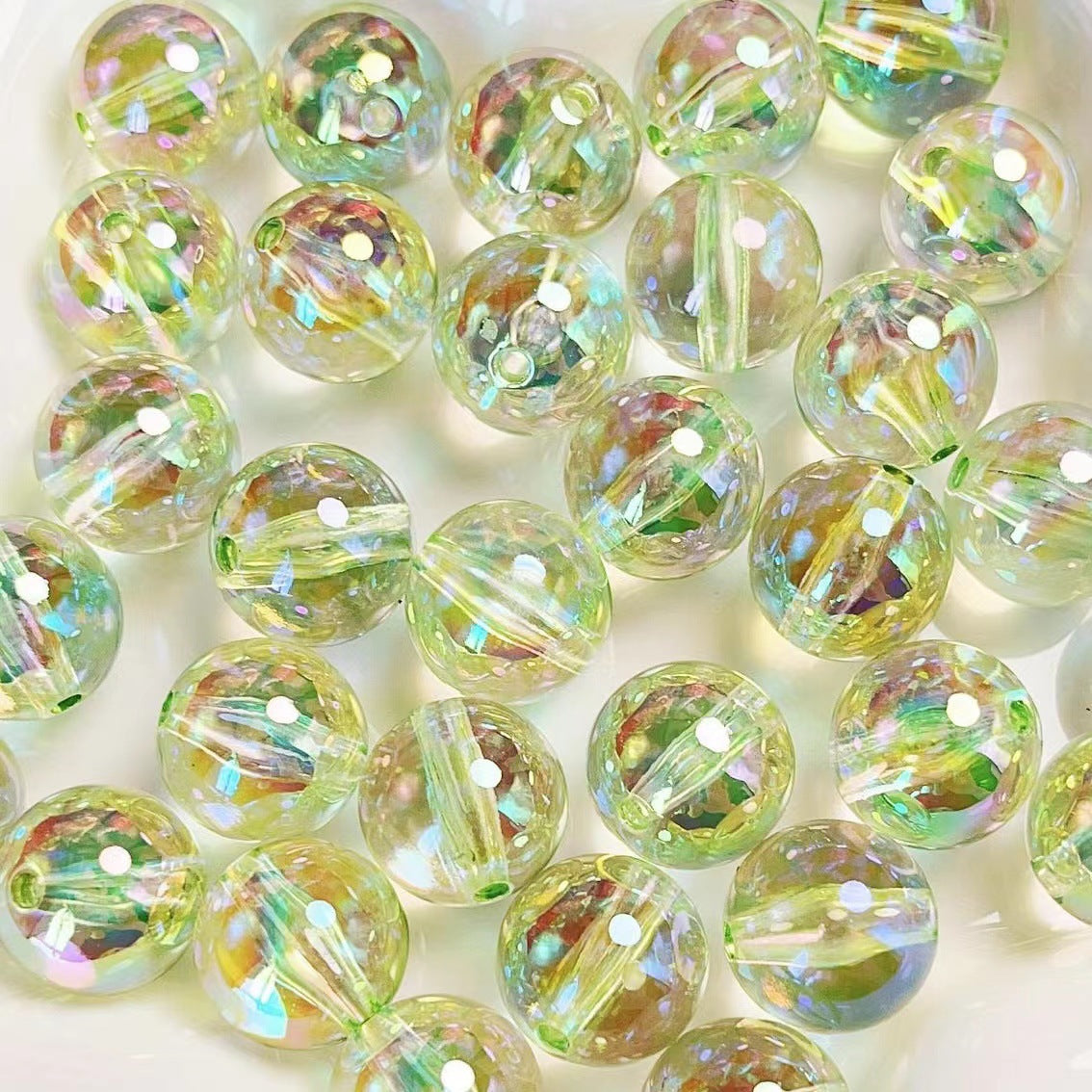 Clear Round Acrylic Beads 16mm UV Plated Rainbow Shimmer 200pcs 10