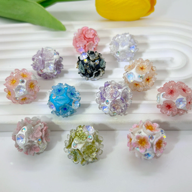 Floral Bubblegum Beads 20mm Shimmer Five Petal Flower Cluster 10pcs 4