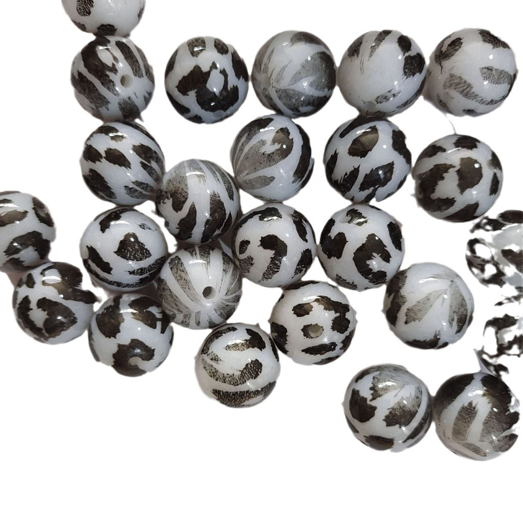 Jelly Bubblegum Beads 20mm White Leopard Print Glossy 10pcs 4