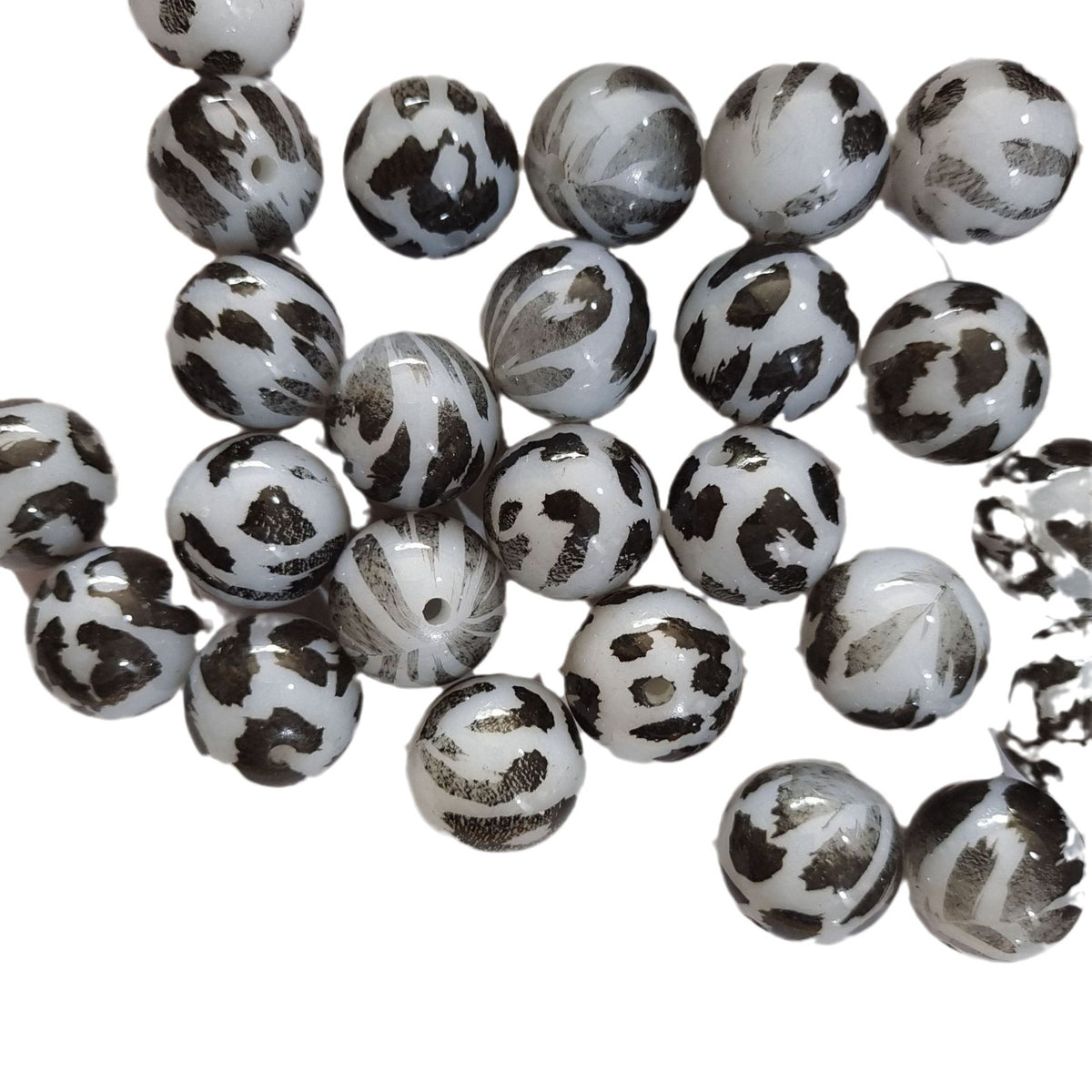 Jelly Bubblegum Beads 20mm White Leopard Print Glossy 10pcs 4