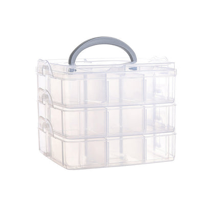 Clear Plastic Storage Organizer Box 3-Layers 18 Compartments 15cm 1pc 7