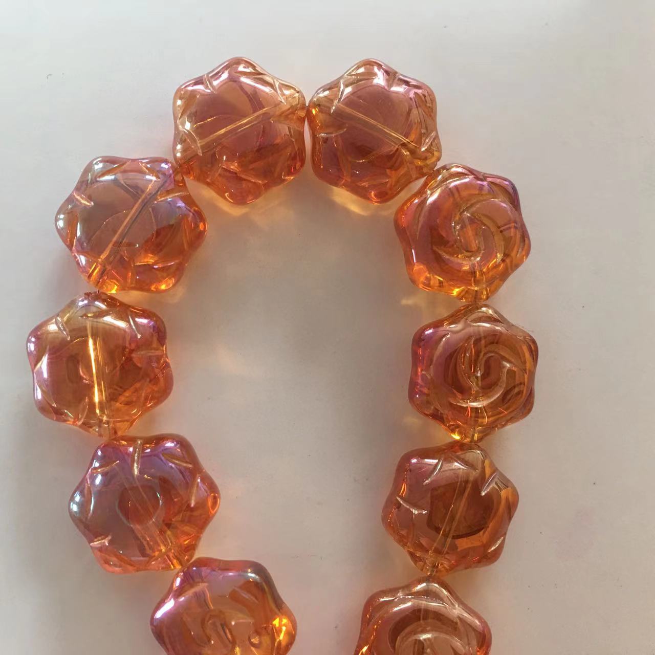 Electroplated Rose Glass Beads 16mm Transparent Iridescent 20pcs 16