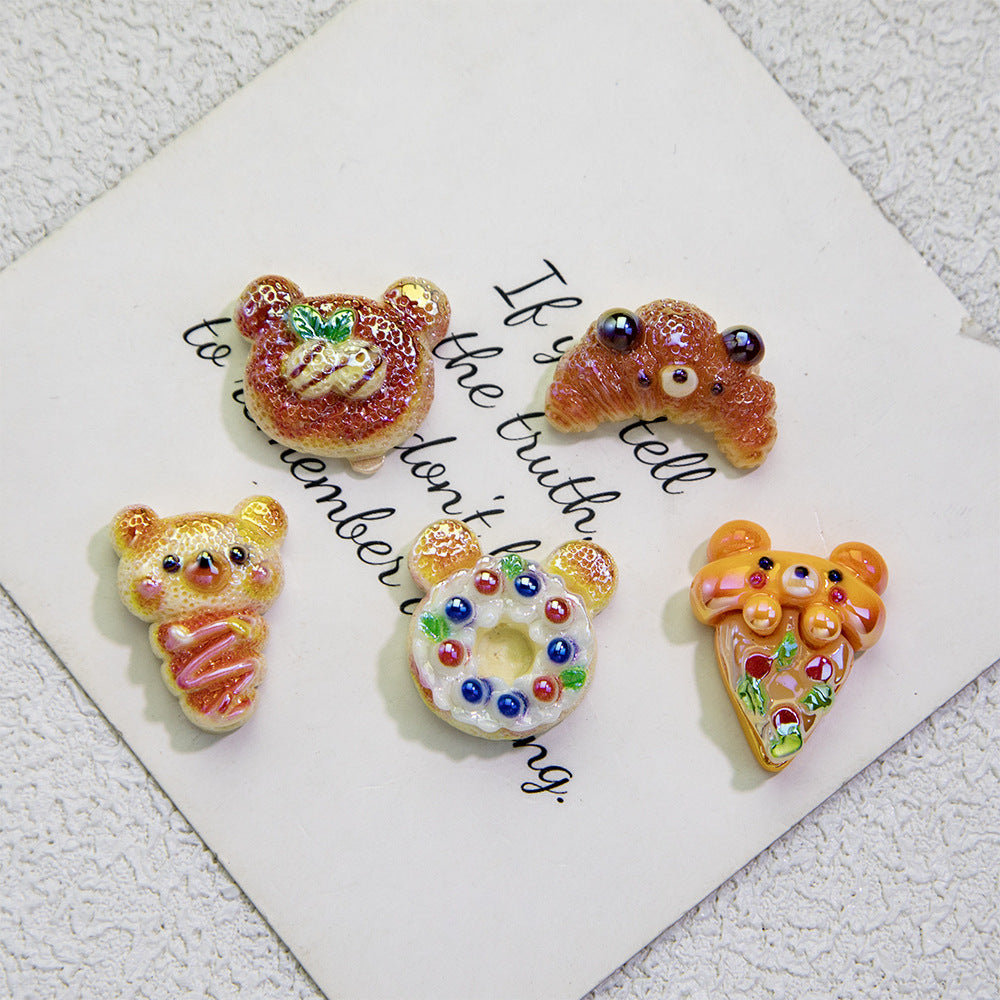 Plating Irregular Bear Bread Resin Beads Glossy Colorful 10pcs 3