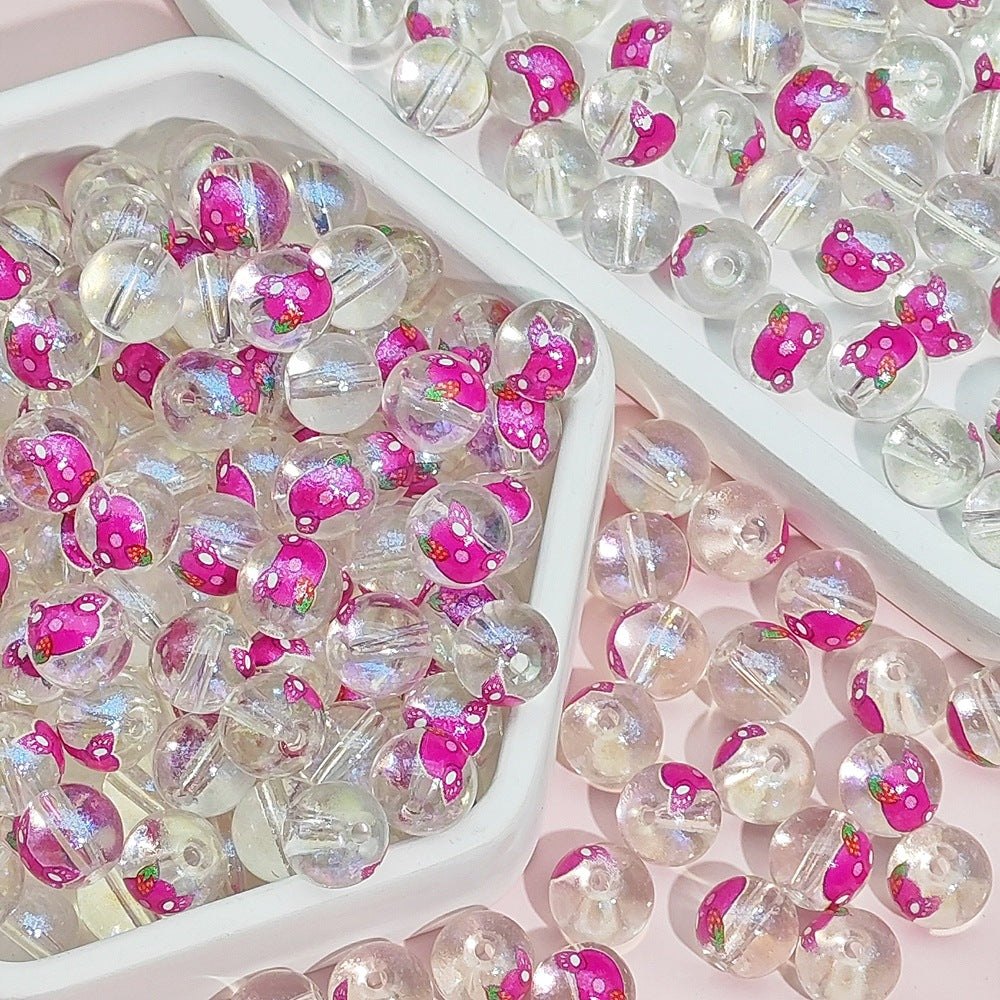 Transparent Round Glass Beads 10mm Cartoon Character Printing 100pcs 10