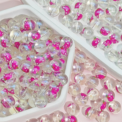 Transparent Round Glass Beads 10mm Cartoon Character Printing 100pcs 10