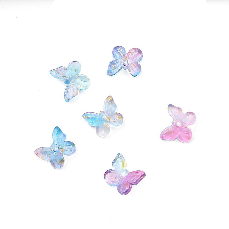 Czech Glass Butterfly Beads 11mm Translucent Pastel Gold Foil 10pcs 10