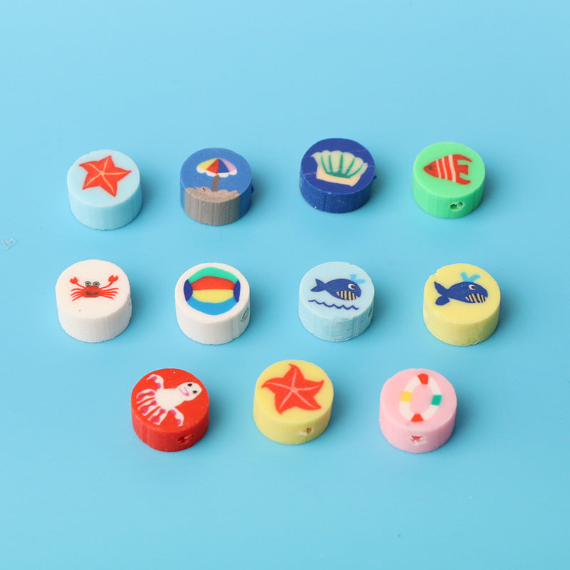 Flat Clay Beads 10mm Marine Life Pattern Colorful 100pcs 4