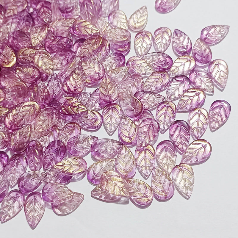 Czech Glass Beads Leaf 18mm Dark Blue Gradient Gold Shimmer 100pcs 2