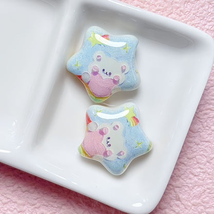Star Shaped Acrylic Beads 25mm Fairy Tale Pattern Printed 10pcs 6