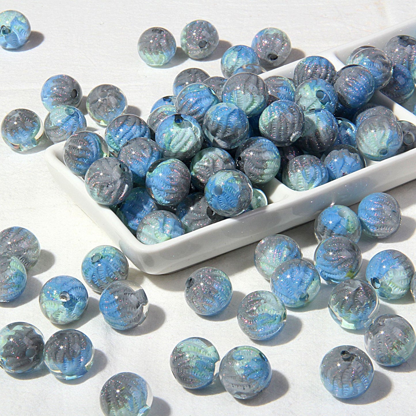 Premium Painted Acrylic Beads 14mm Brushwork Multi Color 5pcs 9