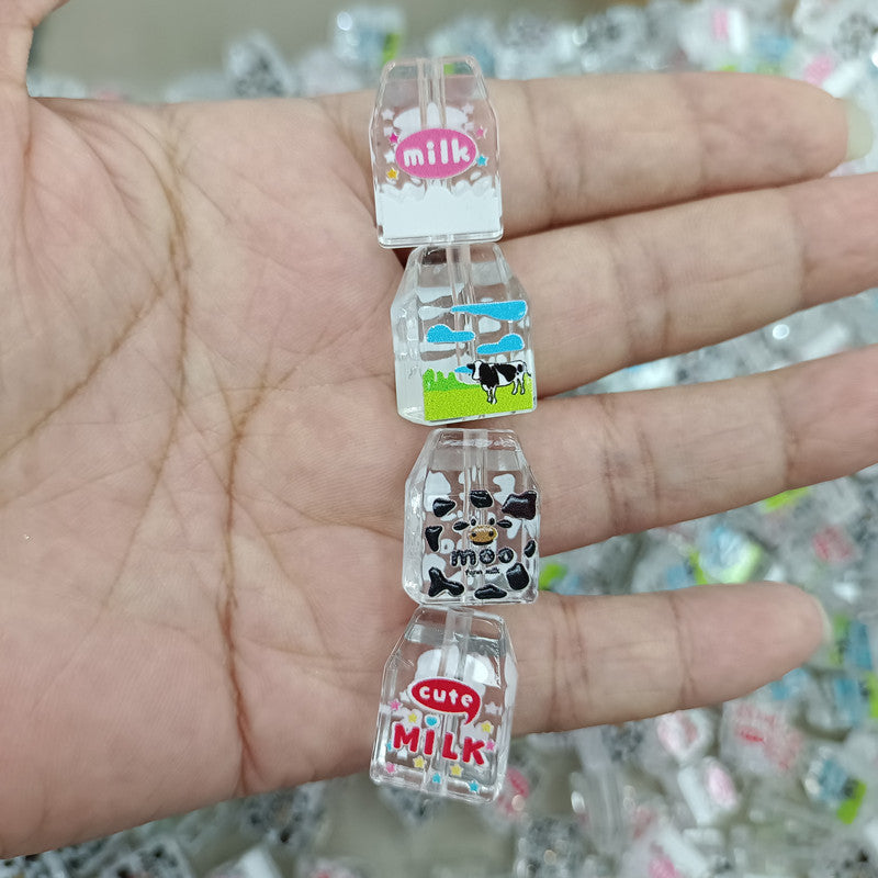 Transparent Milk Box Acrylic Beads 15x20mm Colorful Prints 100pcs 6