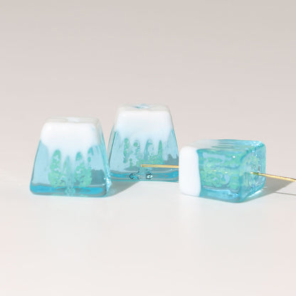 Lampwork Square Glass Beads 18mm Glow In The Dark Japan Fuji Mountain 25pcs 7