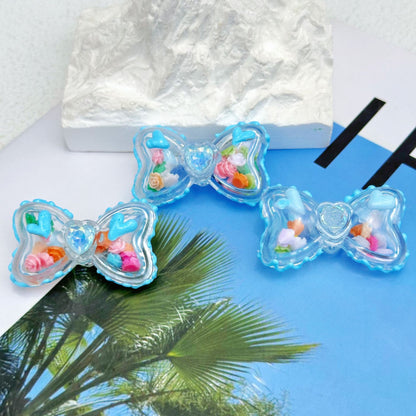 Hand Painted Bow Acrylic Beads 40mm Colorful Heart Design 5pcs 12