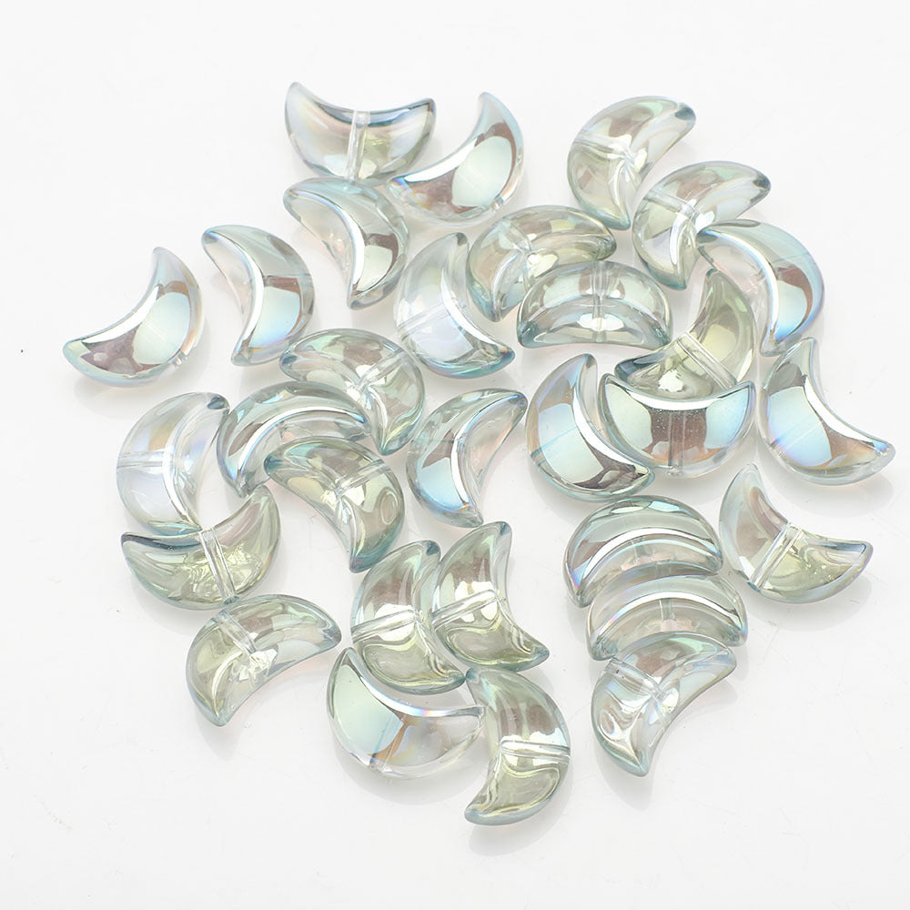 Moon Plated Transparent Crescent Glass Beads 9mm 14mm 30pcs 18