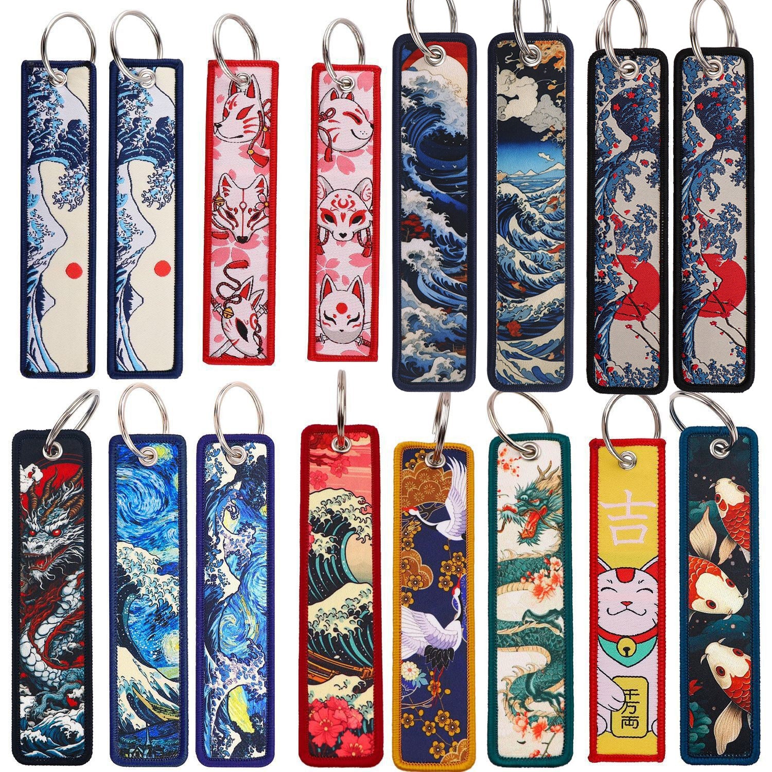 Double Sided Ukiyo Fabric Lanyard Keychain Japanese Motif 2pcs