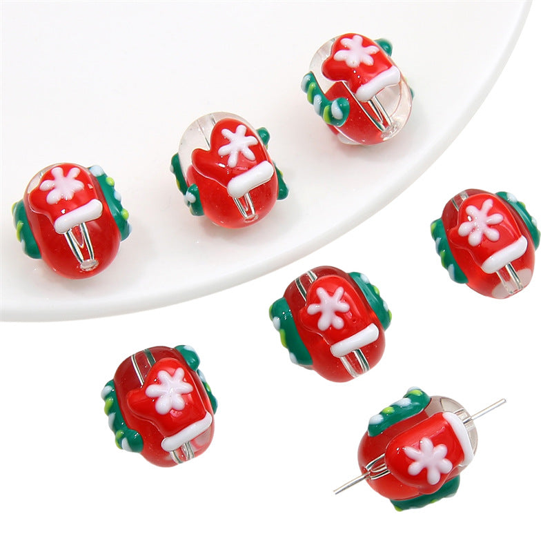 Lampwork Glass Beads Hand Painted Christmas Theme Enamel 2pcs 22