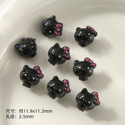 Kitten Series Metal Beads Black and Pink Enamel Alloy 10pcs 6