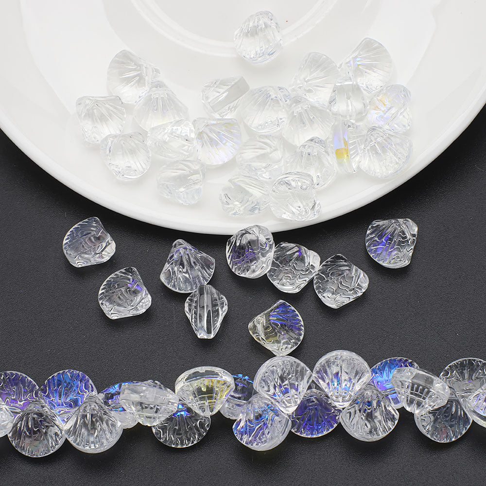 Electroplated Shell Glass Beads 10mm Glossy Ridged Surface 60pcs 19