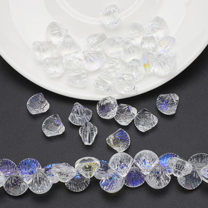 Electroplated Shell Glass Beads 10mm Glossy Ridged Surface 60pcs 19