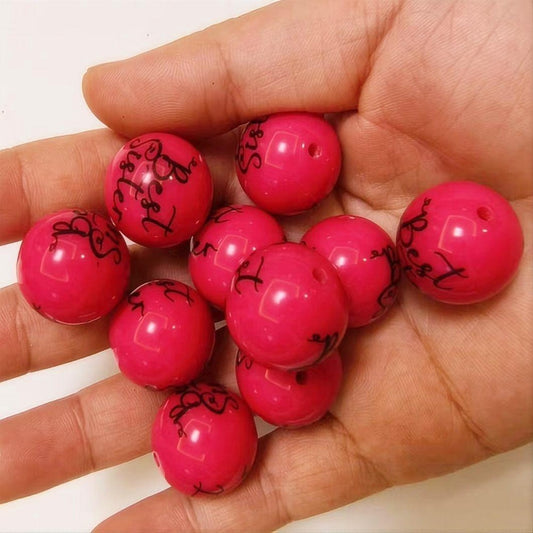 Printed Bubblegum Beads 20mm Rose Red Best Sister 20pcs