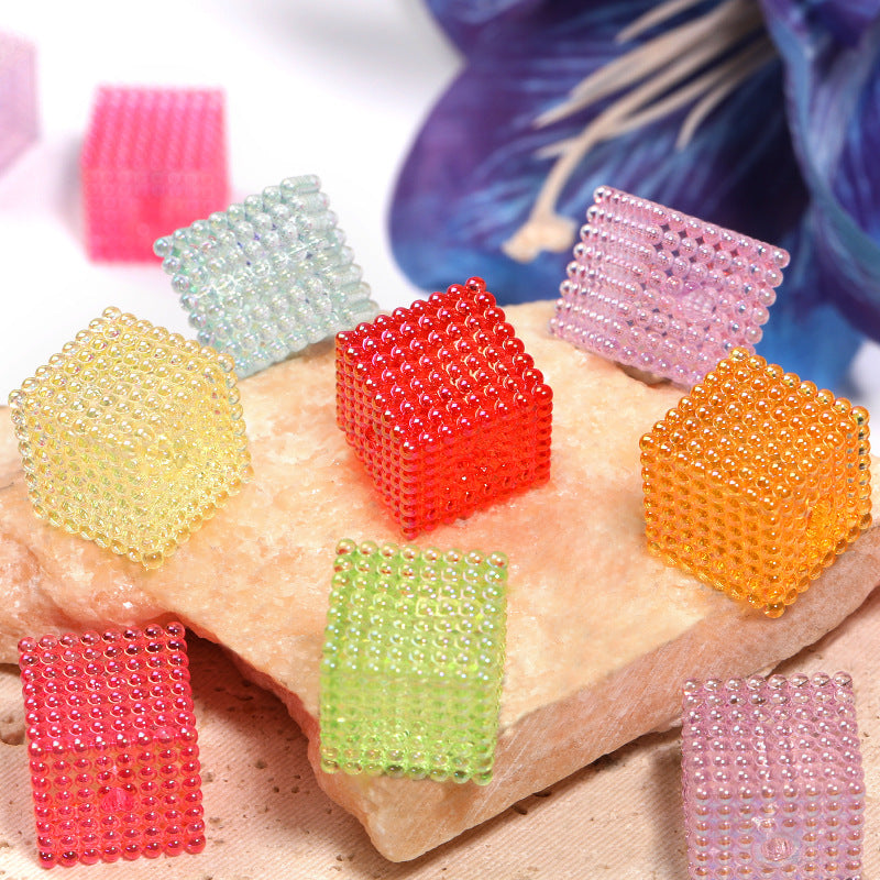 Transparent Square Acrylic Beads 16mm Colorful Bubbly Texture 50pcs