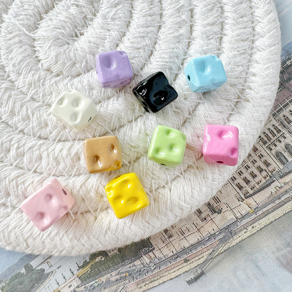 Square Metal Beads 8mm Baking Painted Cheese Cube Alloy 20pcs 13