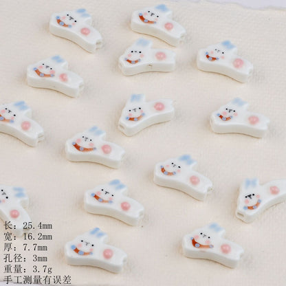 Running Bunny Ceramic Beads 25mm Hand Painted Cute Design 2pcs 8