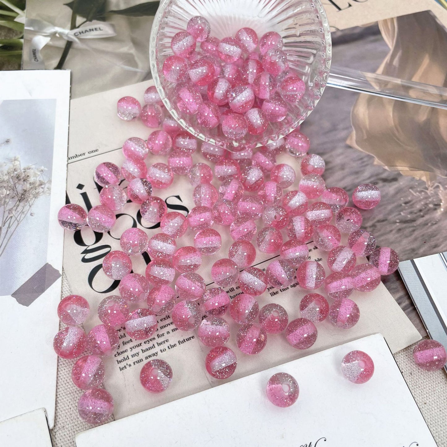 Transparent Glitter Powder Striped Resin Beads 8-10mm Mixed Colors 50pcs 14