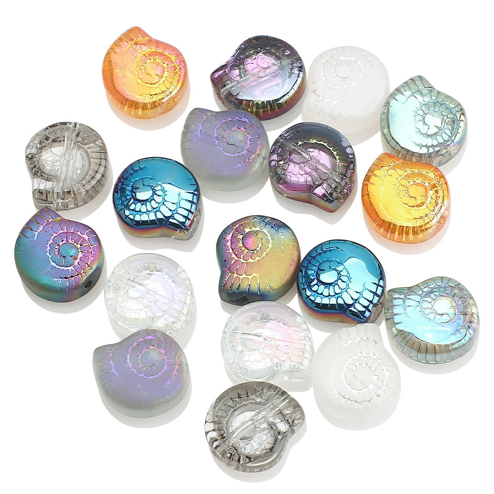 Electroplated Flat Spiral Shell Glass Beads 12mm Iridescent 30pcs 3