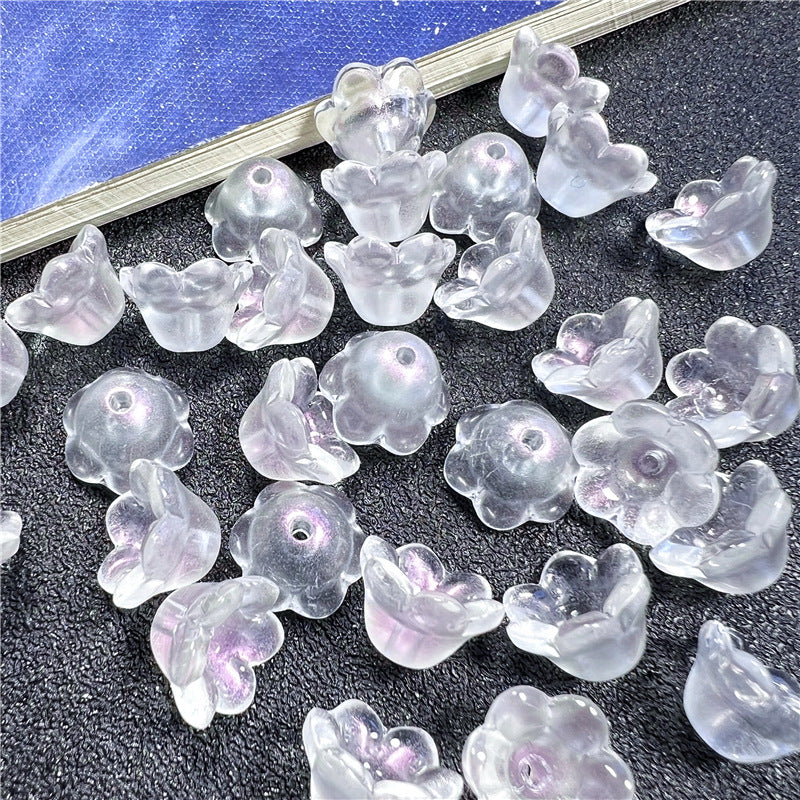 Wind Chime Flower Glass Beads 12mm Transparent Pink 50pcs 26