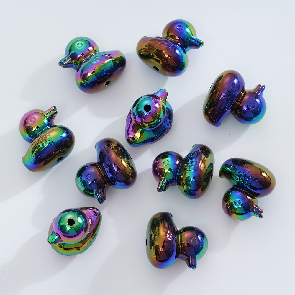 Plating Duck Acrylic Beads 22mm Glossy Iridescent 10pcs 13