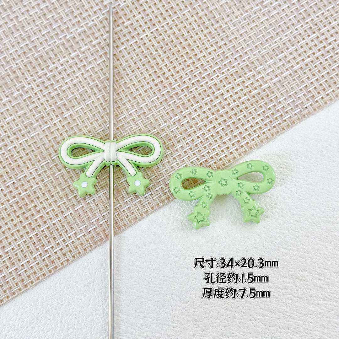 Bow and Star Metal Beads 34mm Painted Pastel Colors 5pcs 6