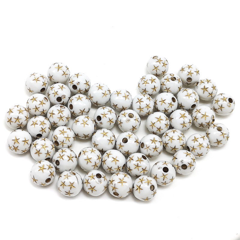 Frosted Round Acrylic Beads 8-10mm Transparent Gold Star 100pcs 7