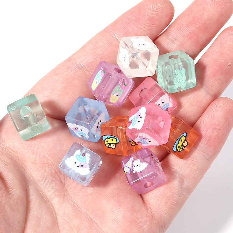 Cream Color Square Acrylic Beads 14mm Transparent 10pcs 3
