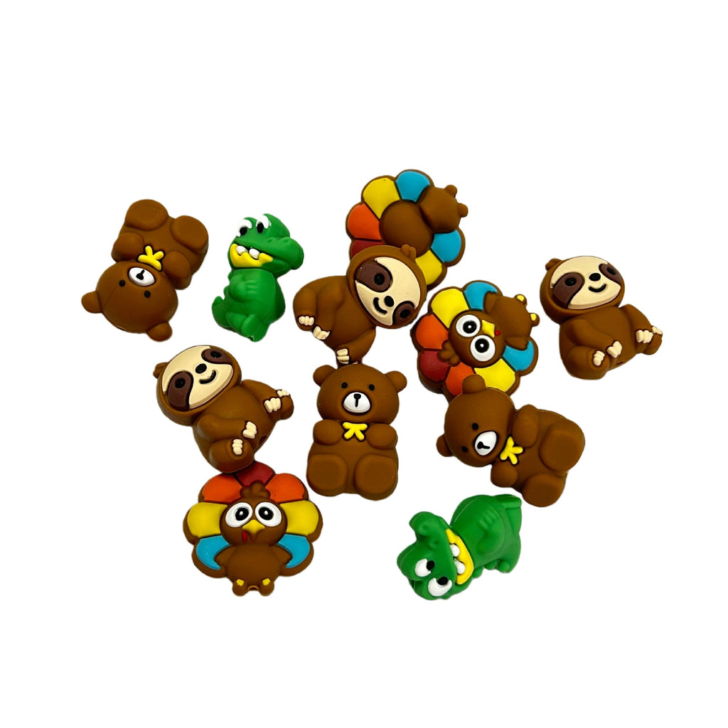 Silicone 3D Focal Beads Cartoon Animals Mixed Variety 20pcs