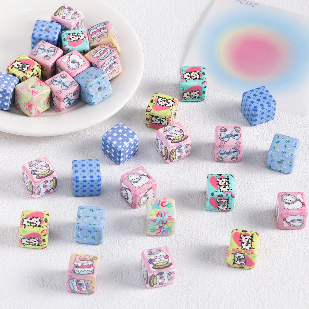 Adobe Printed Square Acrylic Beads 15mm Kitten Puppy Design 10pcs 2