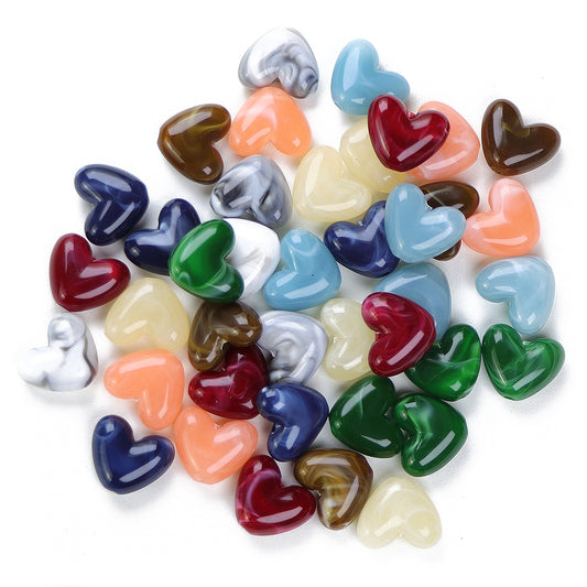 Vintage V Shaped Heart Acrylic Beads 14mm Glossy Swirl Colors 100pcs