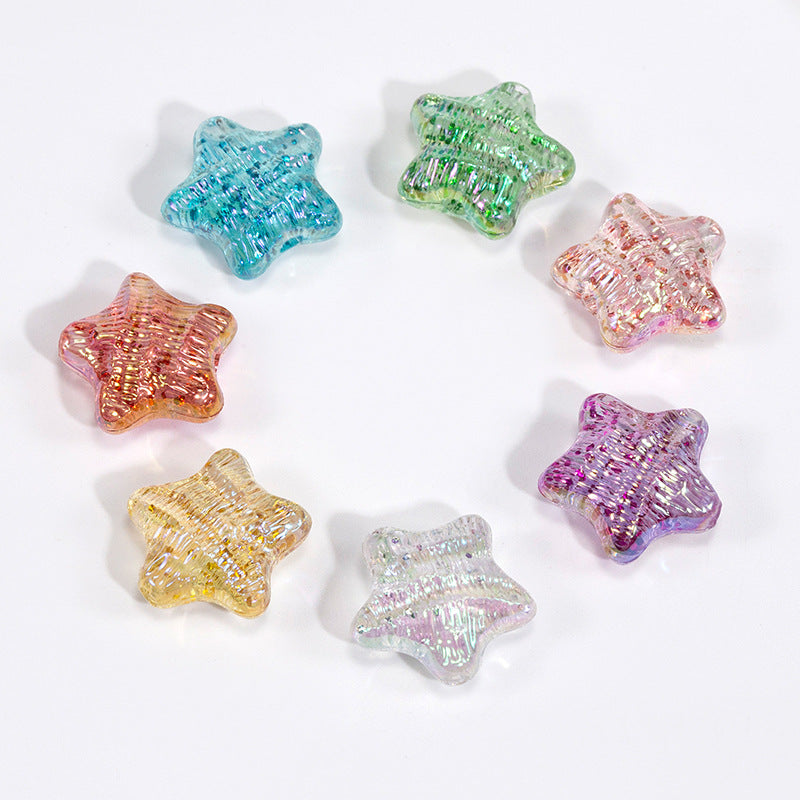 Glitter Wrinkle Star Acrylic Beads 19mm Colorful Mixed 20pcs 4