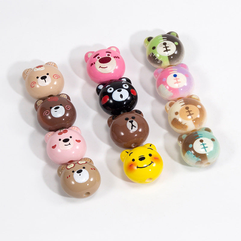 Cartoon Character Bear Head Acrylic Beads 17mm Colorful 10pcs 4