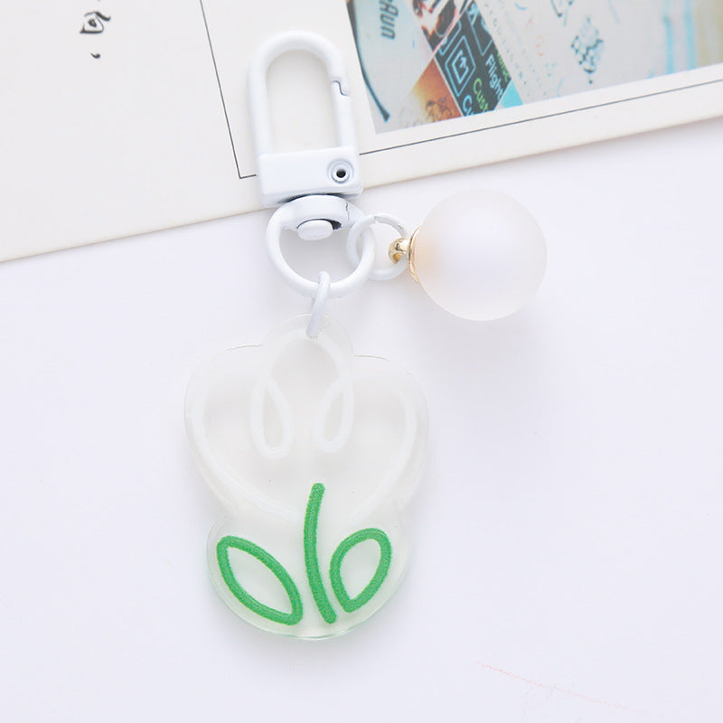 Acrylic Flower Keychain Colorful Tulip Design with Frosted Sphere Charm 11