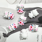 Silicone 3D Focal Beads Kitty Cat Wearing Pink Heart Dress 5