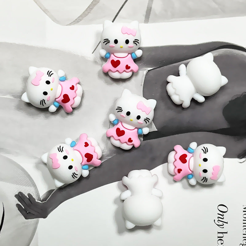 Silicone 3D Focal Beads Kitty Cat Wearing Pink Heart Dress 5