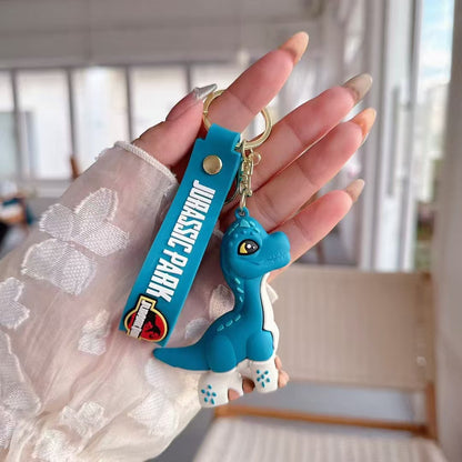 Adorable Dinosaur PVC Keychain with Colorful Jurassic Strap 2pcs 3